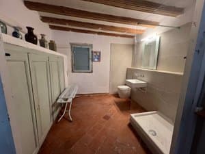 Baño privado con ducha, lavabo y armario empotrado