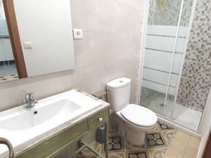 Baño con ducha, lavabo e inodoro