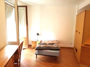 Dormitorio con cama, escritorio y armario