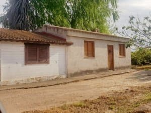 Fachada de la casa de campo con sauce