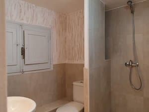 Baño con ducha, lavabo e inodoro