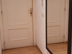 Puerta de entrada y espejo en el recibidor