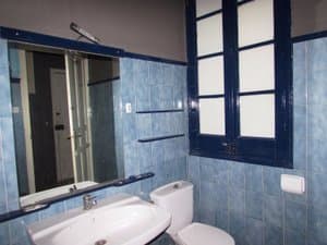 Baño con lavabo, inodoro y espejo