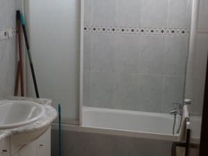 Baño con bañera y lavabo sobre mueble