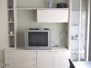 Salón con mueble de televisión y vitrina