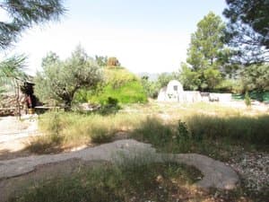 Terreno con vegetación y la cúpula cubierta de hierba al fondo
