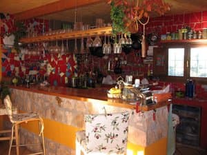 Cocina con barra y estantes